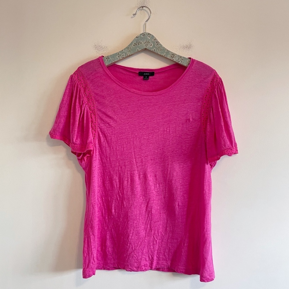 J. Crew Pink Linen Flutter Sleeve Tee